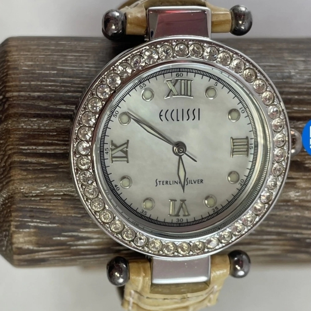 ECCLISSI 925 STERLING SILVER WATCH. VTG EXCELLENT Original Ecclissi Leather Band - Picture 9 of 14